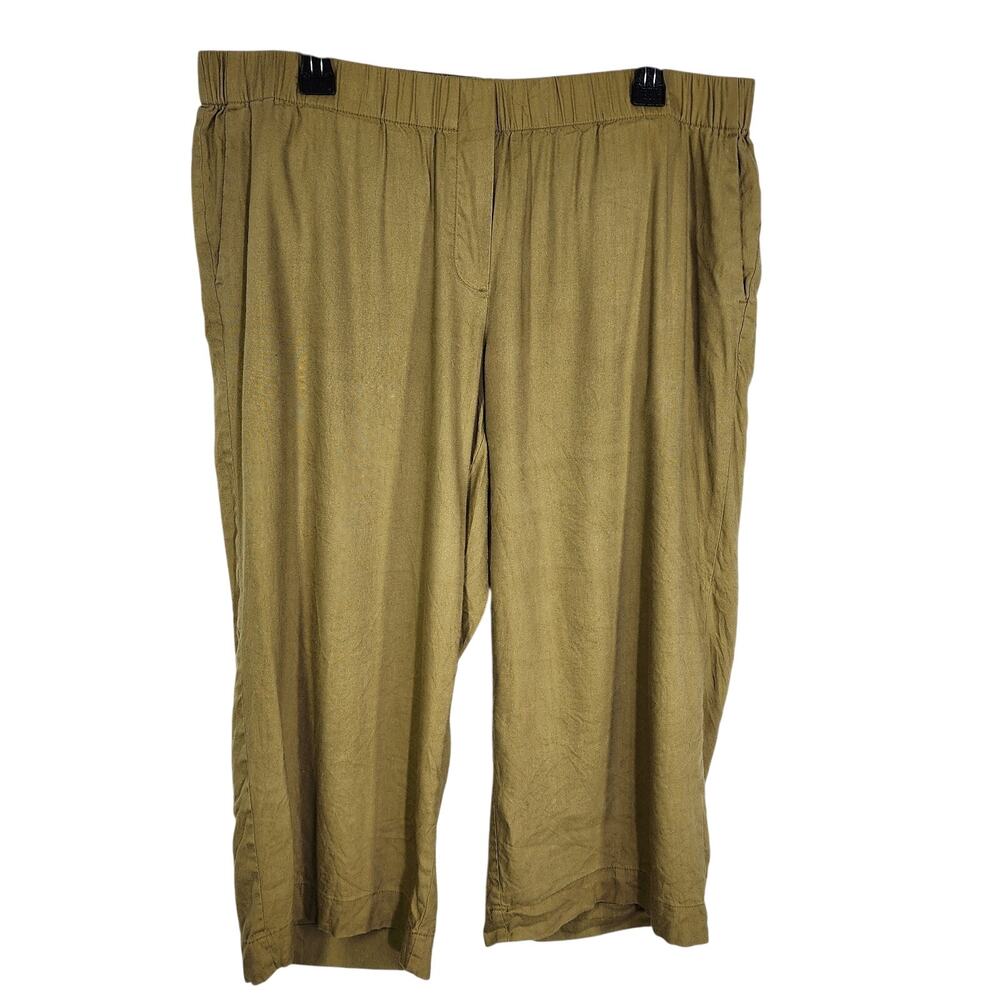 J Jill Womens Cropped Pants XL Petite Linen Blend Wide Leg Green Boho Lagenlook